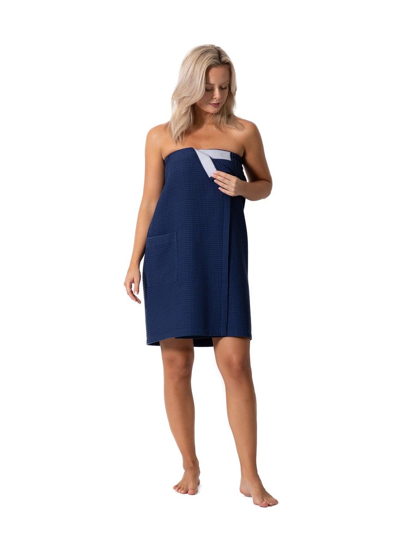 Robe Direct Quick Dry, Lightweight Waffle Spa/Bath Wrap with Adjustable Closure & Elastic Top (Navy, Large-X-Large) - Image 3